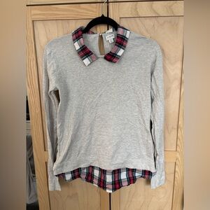 J. Crew Women’s Light Gray Sweater with Plaid Accents
